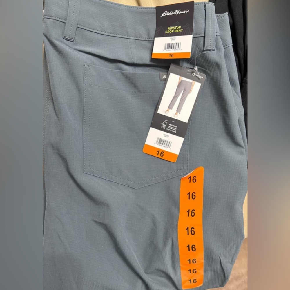 Eddie Bauer Ladies Ripstop Crop Pants Cargo Pocket GRAY - Picture 3 of 3